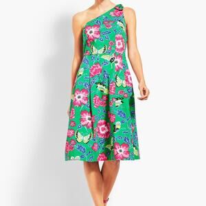 RSVP by Talbots‎ Women's One Shoulder Cocktail Dress Green Size 6 Floral NWT